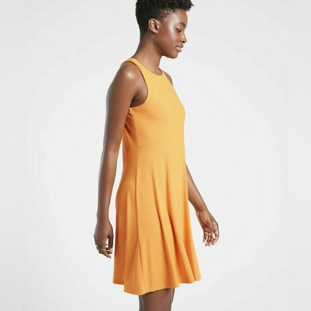 Athleta Santorini Thera Travel Stretch Knit Gold Yellow Tank Dress Size Small